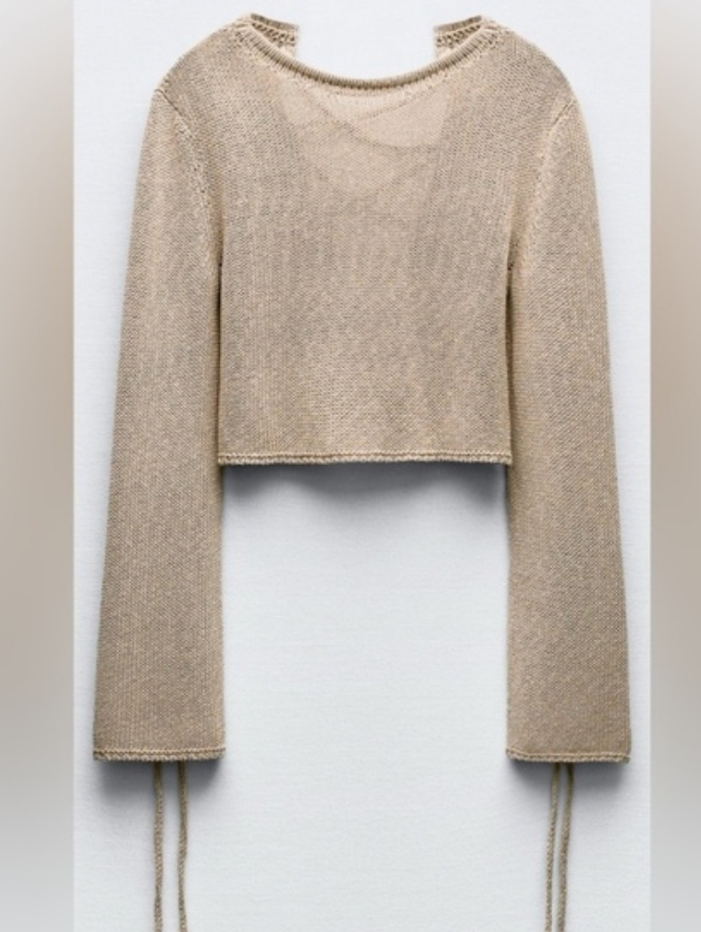ZARA KNIT LONG FLARED SLEEVE BACKLESS CROPPED SWEATER SIZE SMALL